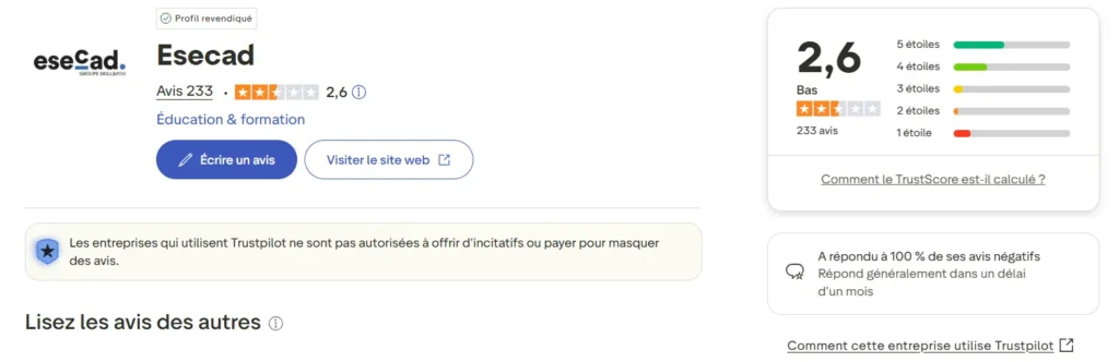 avis trustpilot esecad