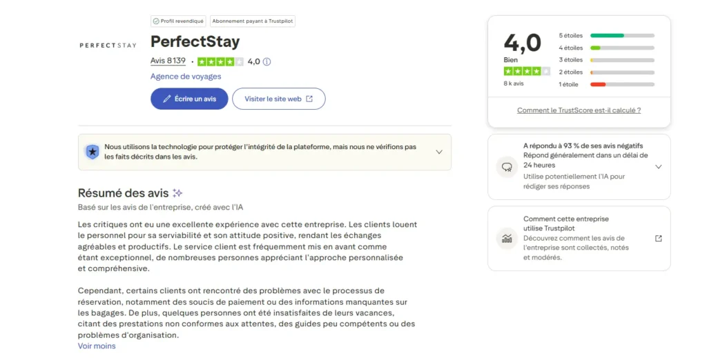 perfectstay avis trustpilot