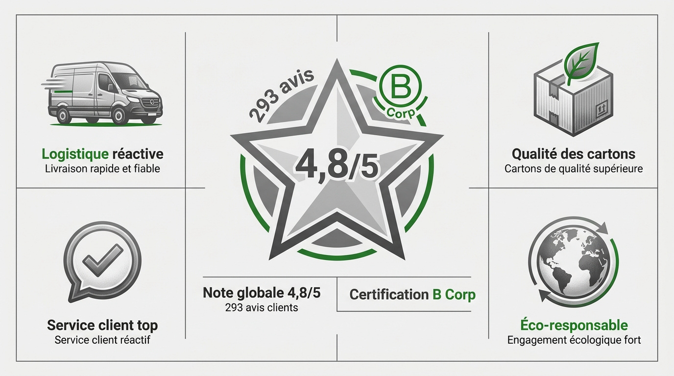 Infographie montrant la note de 4,8 sur 5 d